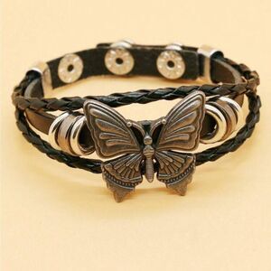 Butterfly Charm Leather Bracelet #1805